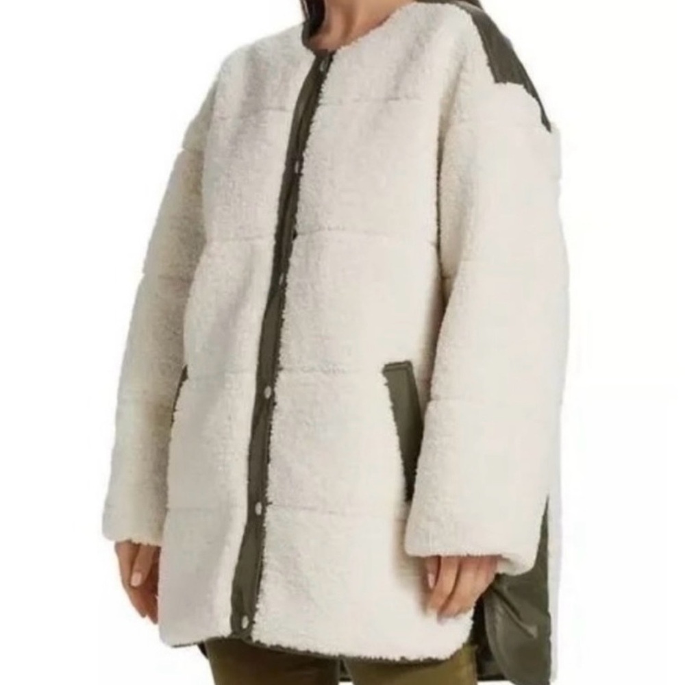 Frame Denim White Teddy Jacket with Olive - Picture 3 of 6